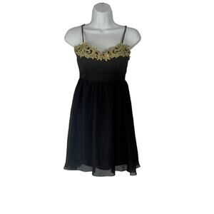 Trac‎ Size XS Black Gold Mini Dress Whimisgoth Chiffon Fairy Grunge HOCO
